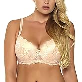 MIERSIDE Women's Black/Beige Plus Size Lace Seduction Underwire Molded Demi Bra