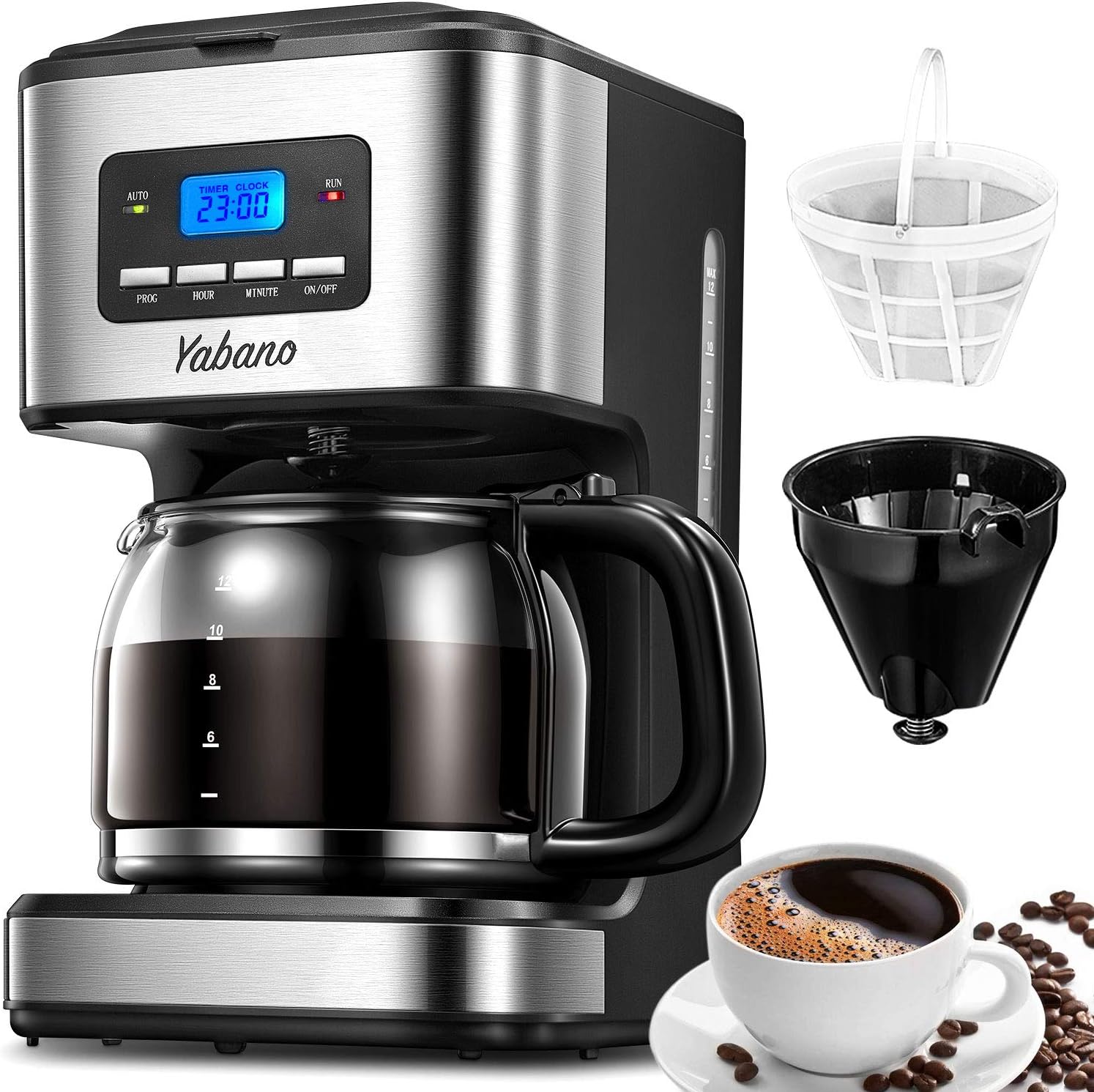 Yabano Coffee Maker, Filter Coffee Machine with Timer, 1.5L Programmable Drip Coffee Maker