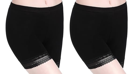 Damen Hose Unter Rock Kurz Leggings mit Spitzenrand - Weich Elastisch Leicht