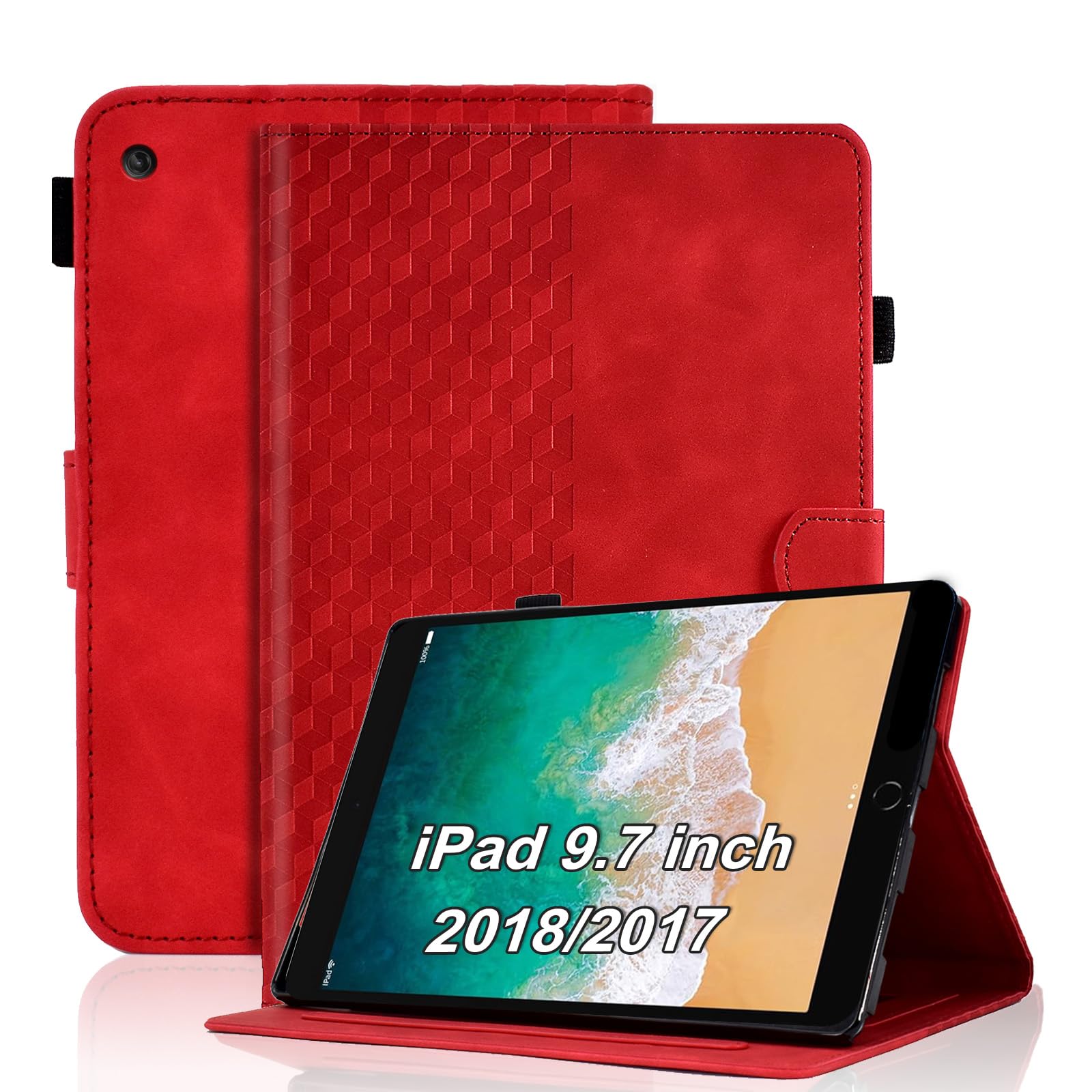 Vkooer Case for iPad 6th/5th Generation 9.7 inch - iPad 2018/2017, ipad Air 2/Air 1 Leather Folio Cover Smart Shell with Auto Sleep/Wake Multi Angle Viewing Stand, Red — image 1