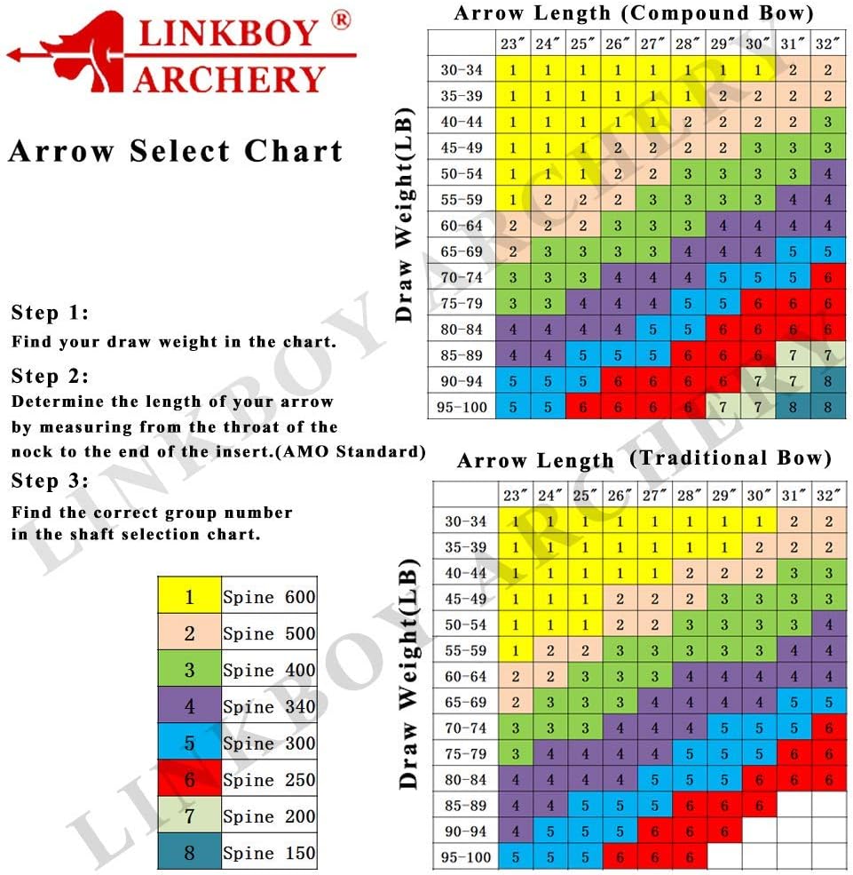 Linkboy Archery Carbon Arrows Hunting Practice Target Arrows Fluorescent with Removable Tip for Compound Recurve Long Bows, Spine 300 340 400 500 600, Pack of 6/12PCS : Sports & Outdoors