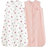 david's kids Muslin Cotton Baby Sleep Sack 18-24 Months, 2 Pack 100% Cotton Sleeping Bag for Summer, TOG 0.5 Baby Wearable Blankets with 2-Way Zipper, Soft Sleep Sacks for Newborn Infant, Pink Floral