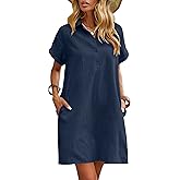 Zeagoo Womens Cotton Shirt Dress Summer Casual Short Sleeve Button Down Beach Cover Up Shirts with Pockets