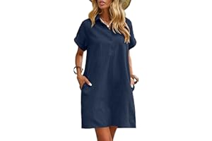 Zeagoo Womens Cotton Shirt Dress Summer Casual Short Sleeve Button Down Beach Cover Up Shirts with Pockets