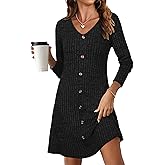 MOLERANI Womens Fall Long Sleeve Ribbed Knit Dresses 2025 Casual V Neck Knee Length Button Down Winter Sweater Dress Trendy