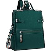 FADEON Leather Laptop Backpack for Women, Designer Ladies Work Travel Computer Backpack with Laptop Compartment Suede Green