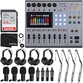 Zoom PodTrak P8 Multitrack Podcast Recorder + 4X Zoom ZDM-1 Podcast Mic + 4X Headphones + 4X Windscreens + 4X Tabletop Stands