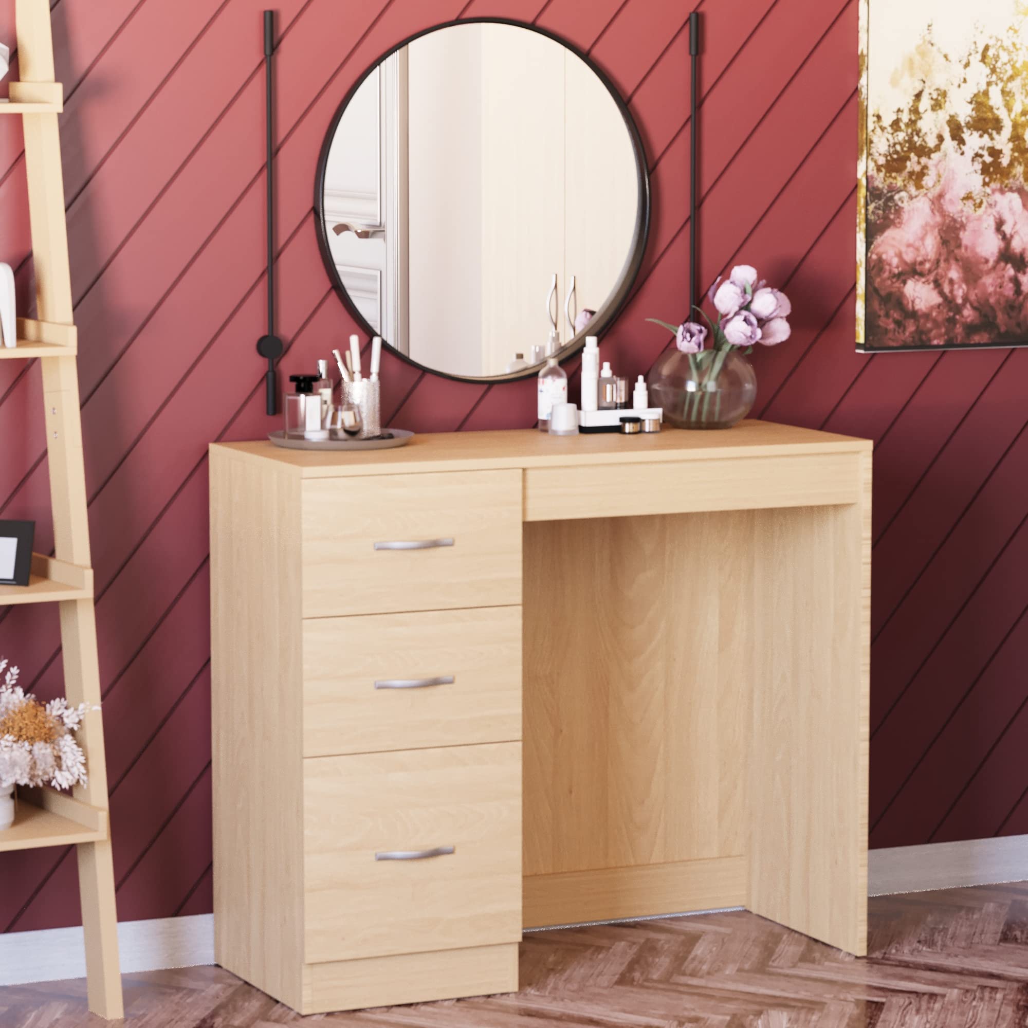 Vida Designs 3 Drawer, Dressing Table/Vanity Table, Makeup Desk - Riano Bedroom Furniture (Pine)