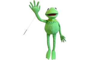 LACROKY Kermit Frog Puppet with Puppets Control Rod & 50 Pcs Kermit The Frog Puppet Stickers, Hand Kermit Puppet Soft Stuffed Plush Toy for Boys & Girls - 27 Inches
