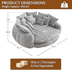 81” Oversized Upholstered Sofa Bed, Round Chaise