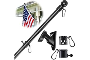 YeYeBest Flag Pole, 5 FT Flag Pole Kit for House, 2 No-Tangle Rings Clips, Flag Holder Bracket, Stainless Steel, Black