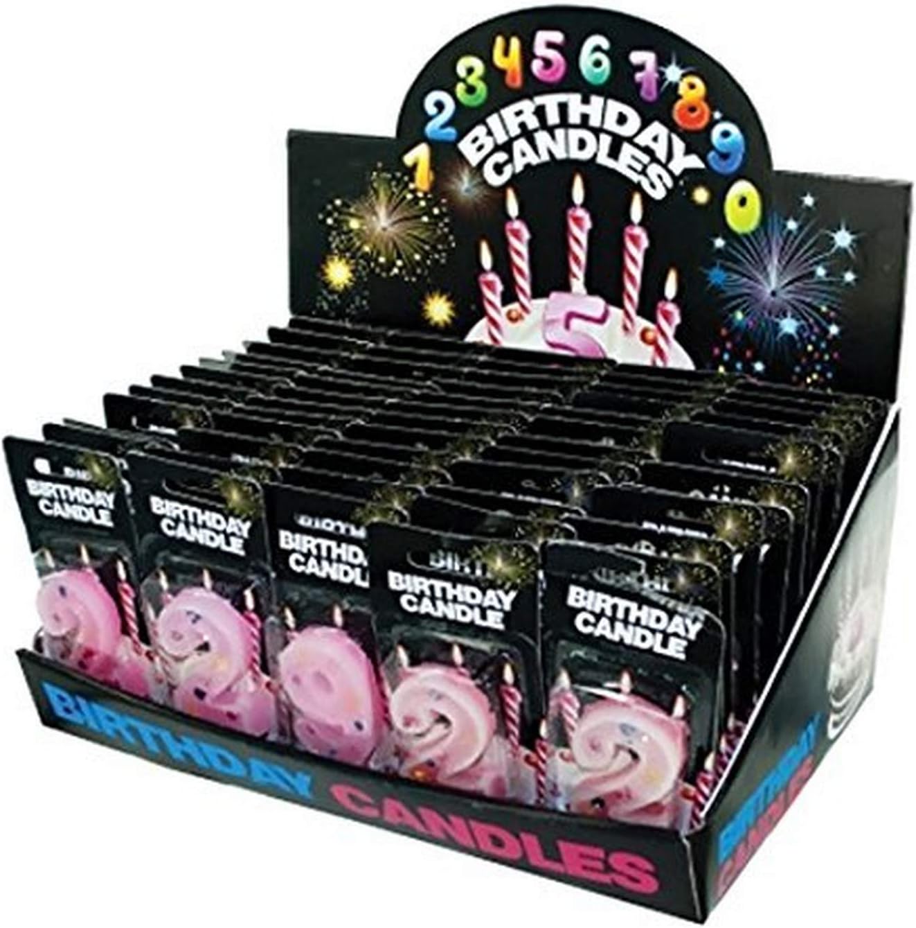 JT Party Supplies Numbered Birthday Candles Counter Top Display-Case of 60
