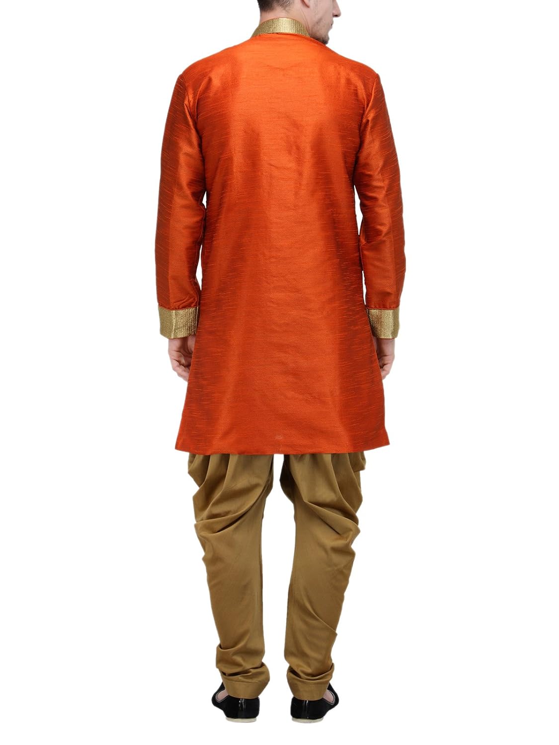 rg designers orange and gold plain sherwani for men
