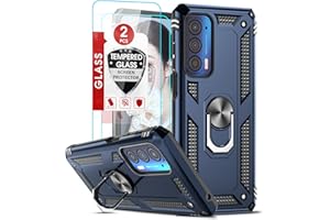 LeYi for Motorola Edge 5G UW Phone Case, Moto Edge 2021 Case with [2 Packs] Tempered Glass Screen Protector, [Military-Grade] Metal Protective Case with Ring Kickstand for Moto Edge 5G UW 2021, Blue