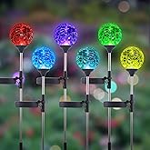 6 Pack Decorative Solar Powered Outdoor Garden Stake Glass Ball Lights for Yard,Color Changing Solar Lawn Globe Lights Waterproof Decor for Christmas Decoration Gift for Mom Wife Friend