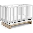 Storkcraft Santorini Deluxe 5-in-1 Convertible Crib with Bonus Toddler Guardrail (White with Driftwood) – GREENGUARD Gold Certified, Toddler Guardrail Included in Box, Fits Standard Crib Mattress