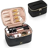 OCHEAL Makeup Bag, Portable Cosmetic Bag, Large Capacity Travel Makeup Case Organizer, Black For Women Toiletry Bag for Girls Traveling With Handle and Divider