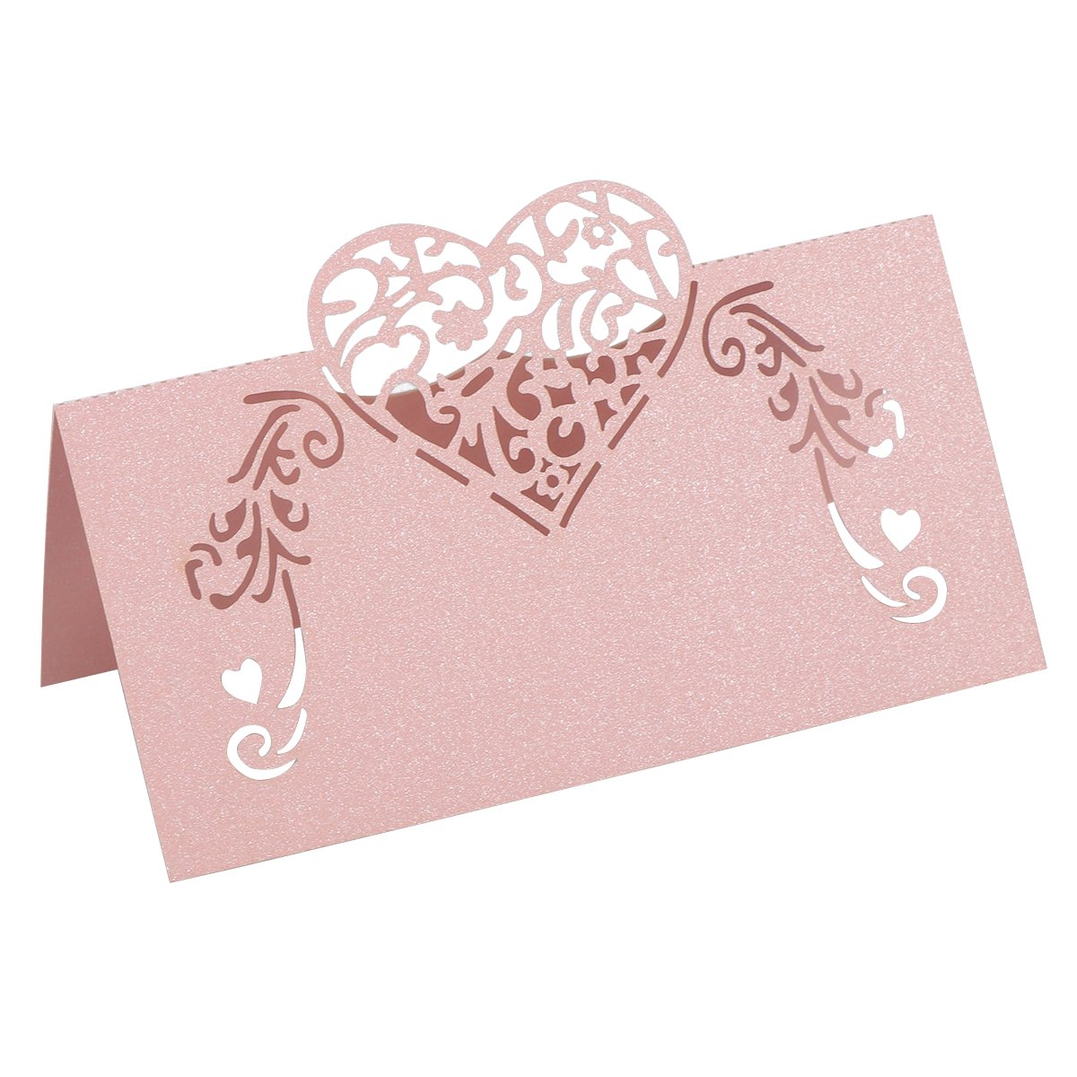 TOYMYTOY 50pcs Laser Cut Heart Shape Table Name Card Place Card Wedding Party Decoration Favor (Pink)