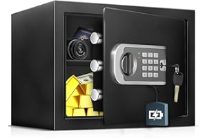 BIOAEYOK 1.2 Cub Small Home Safe box Fireproof Waterproof, Security Safe and Lock Box with Dual Alarm System for Money Cash Valuables Document, Keyboard Silent Mode, Black