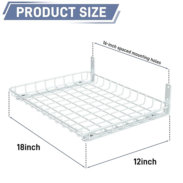 WALMANN WALL SHELVES, 12 * 18 INCH WALL-MOUNTED STORAGE SHELVES FOR GARAGE, CLOSET, LAUNDRY ROOM, HEAVY DUTY WALL SHELVING, HOLDS UP TO 60 LBS(PACK OF 2, WHITE)