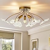 Luvkczc Semi Flush Mount Ceiling Light, Modern Gold Ceiling Light Fixture, Vintage Brass Lighting for Kitchen Entryway Hallwa