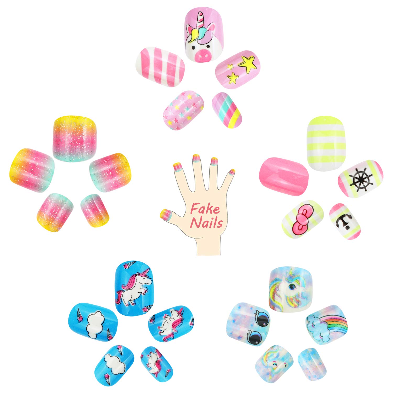Zooy 120 PCS Fake Nails for Kids Press On Children Nails