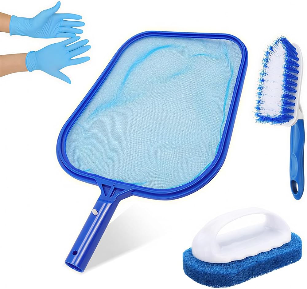 Kungfu Mall Pool Skimmer Net Set with Brush Scrubber Pad and Glove