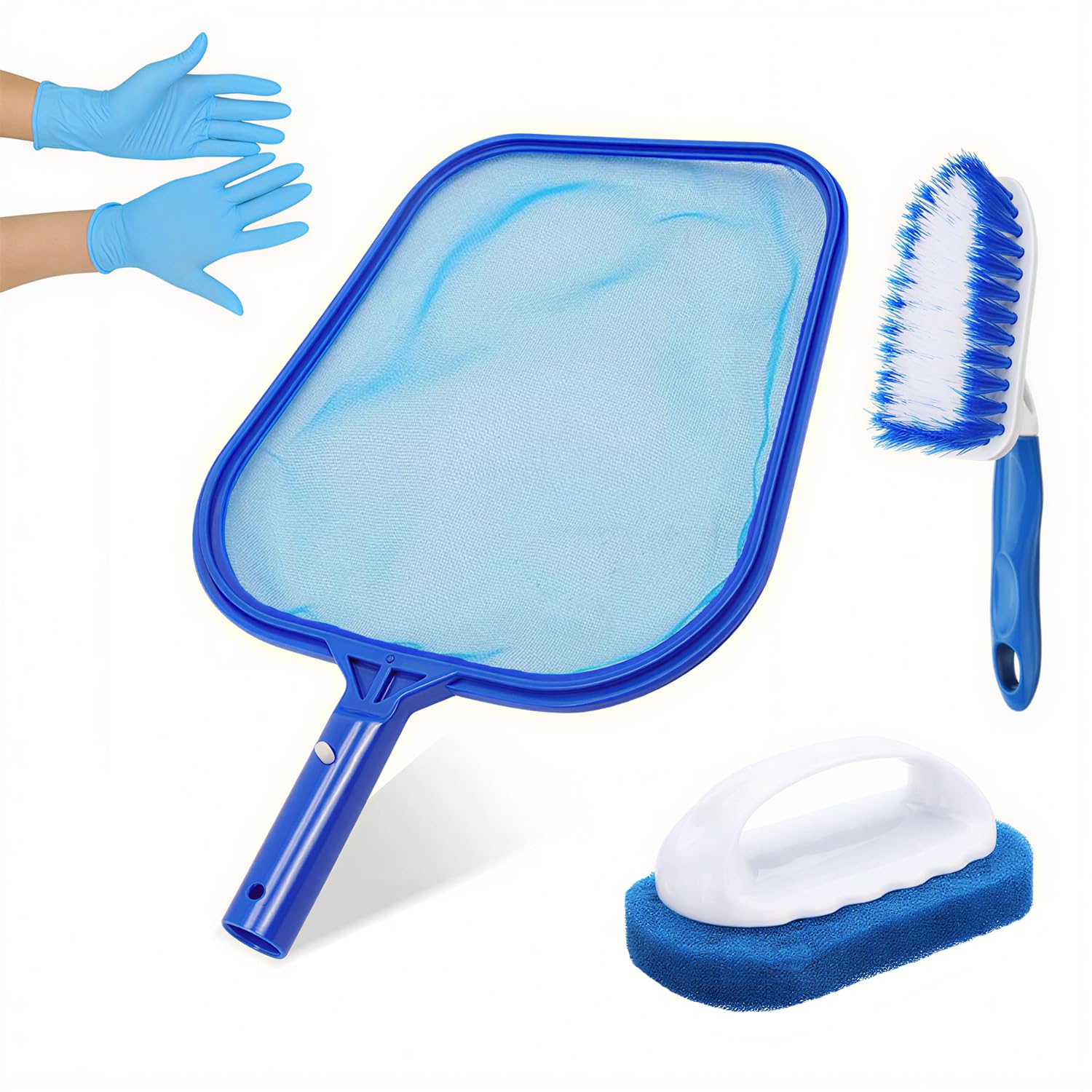 Hot Tub Net for Cleaning Kit Accessories, Swimming Pool Nets for Cleaning, Pool Skimmer Net Clean Kit with Paddling Brush & Scrubber Pad, Fine Mesh Skimmer for Pond, Fountain, Spa Hot Tubs Accessories