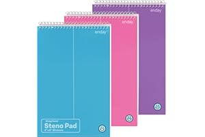 Enday Steno Pads Spiral 6 x 9 inches, Gregg Rule White Paper, 80 Sheets Steno Notebook for writing in Pink, Purple, Green, Blue, Red, Grey, Color May Vary (3 Pack)