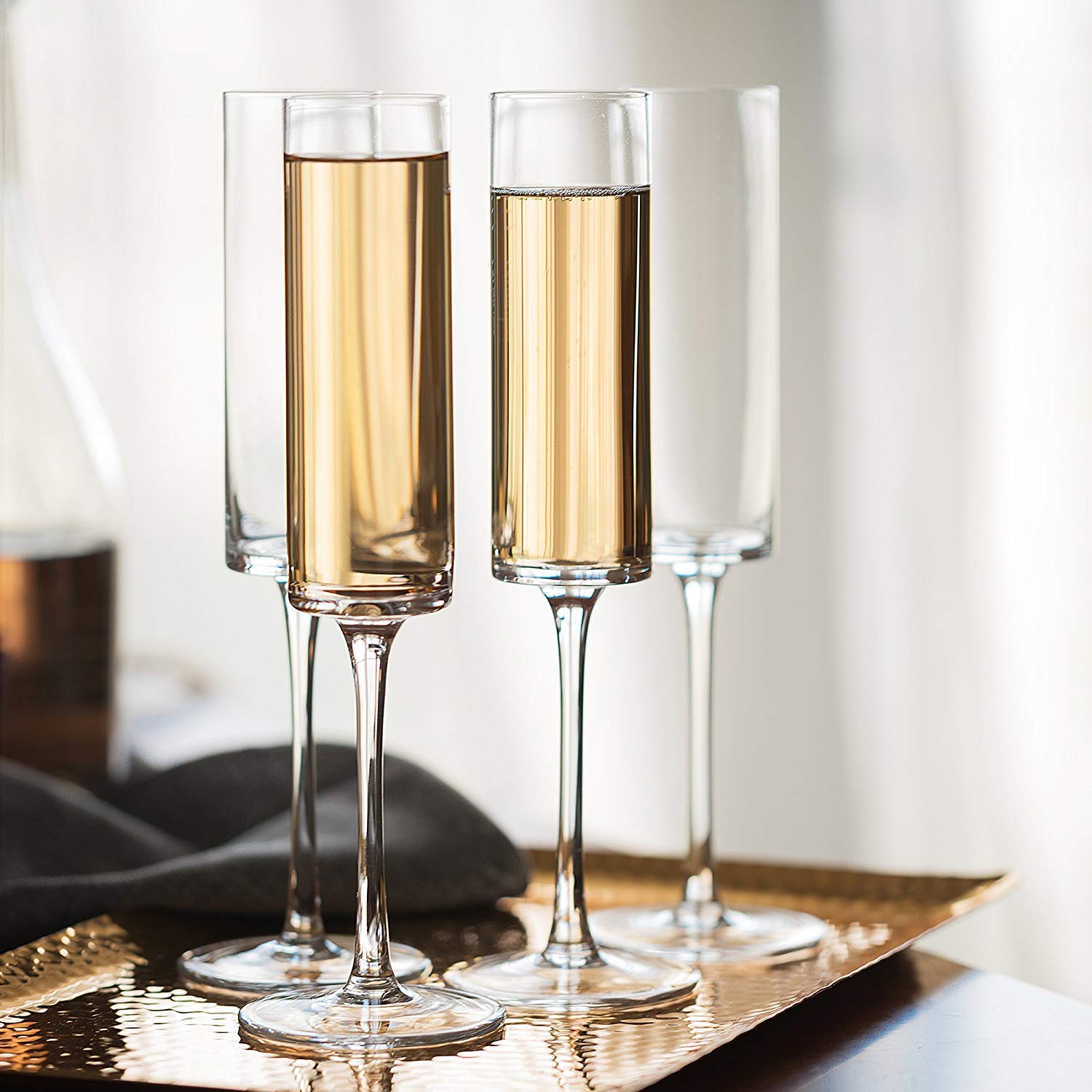 Champagne Flutes, Edge Champagne Glass Set of 4 - Modern & Elegant Gift for Women, Men, Wedding, Anniversary, Christmas, Birthday - 6oz, 100% Lead Free Crystal