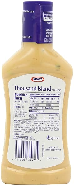 KRAFT THOUSAND ISLAND DRESSING, 16-OUNCE PLASTIC BOTTLES (PACK OF 6)