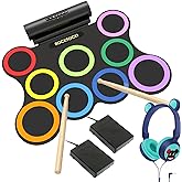 ROCKSOCKI Electric Drum Set 9-Pad With Headphone, Bigger Roll-up Drum Pad USB MIDI Game, Built-in Speaker, Drum Sticks, Foot Pedals 10 Hours Playtime Holiday Xmas Birthday Gift for Kids