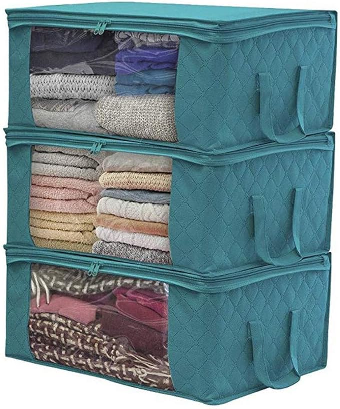 Thick Breathable Fabric Underbed Storage Bags with Clear Windows,Fabric