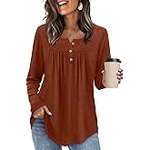 WIHOLL Long Sleeve Shirts for Women Fall Outfits 2025 Crewneck Casual Tunic Tops Trendy Blouses Fashion Clothing