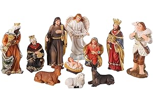 Ovewios Christmas Small Nativity Set Figurine, 11 Pcs Hand Resin Craft Statue Nativity Scene Indoor,Baby Jesus Holy Family Statue Figurines, Nativity Sets for Christmas Indoor