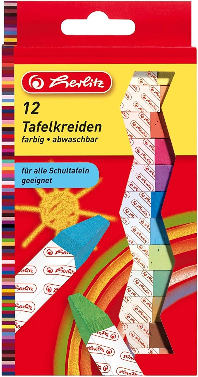 Herlitz Tafelkreide, 12 Stück in Hängepackung, farbig sortiert