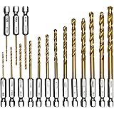 amoolo Hex Shank Drill Bit Set (13Pcs Set+3 Pcs Free), Premium 4341 HSS Titanium Impact Hex Drill Bits for Wood, Steel, Metal