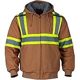 Sicalobo Men's High Visibility Work Jacket, Reflective Waterproof Cashmere Lining Canvas Cold Weather Jacket