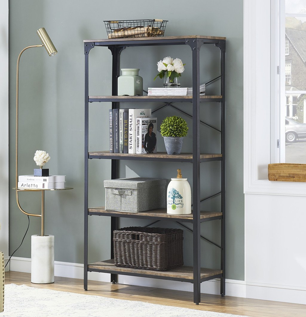 Best hsh furniture 5-shelf vintage industrial rustic bookshelf