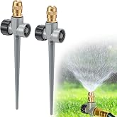 Acostop 2pcs 360&deg; Spray Sturdy Metal Sprinklers for Yard Lawn Small Garden | Adjustable Brass Nozzle Water Sprinkler, with Aluminum Alloy Spike Base, Up to 1400 sq. ft Coverage, for Backyard Flower Bed