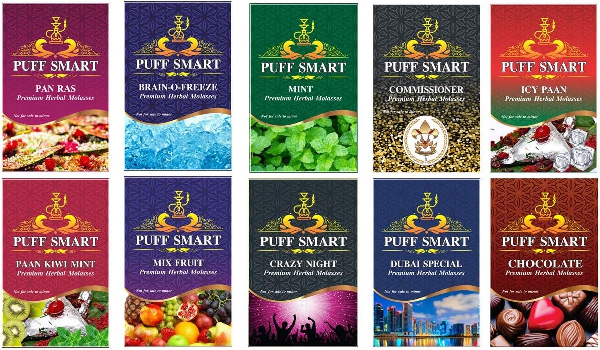 Puff Smart Herbal Hokkah Flavour Combo Set of 10 (Multicolor)