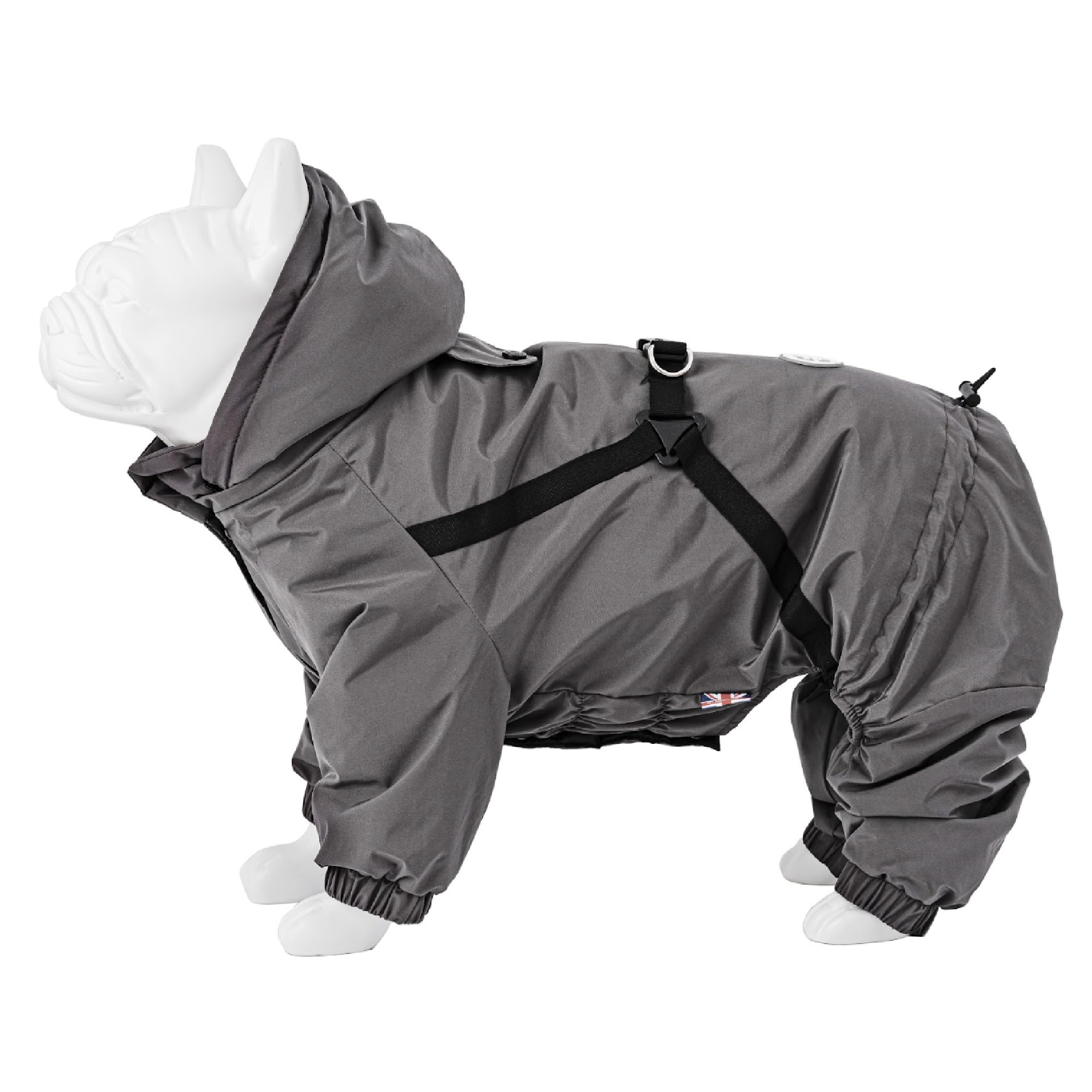 HUGO & HUDSON Outdoor Winter Dog Snowsuit Jacket Windproof Hooded Coat Buckles Harness, Grey L55