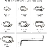 MindWissUp 71Pcs Stainless Steel Hose Clips Adjustable 6-38mm Range Pipe Clamps view 2