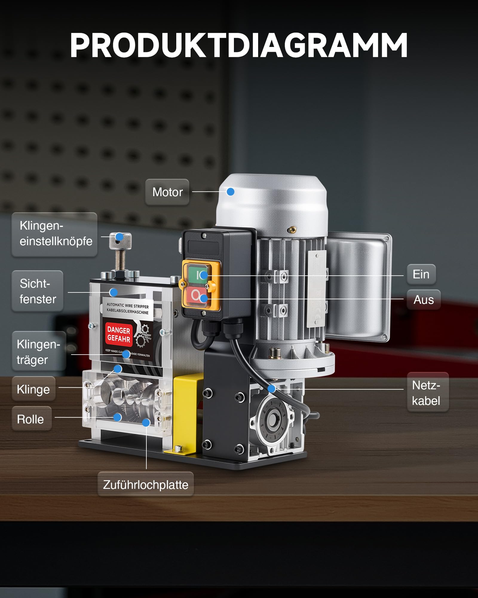 CREWORKS Elektrische Kabelabisoliermaschine 180W für 1,5-30 mm Kupferdrähte, Automatische Kabel Abisoliermaschine Abisolierzange für 0,06-1,2 Zoll Kupferdraht-Recycling, 5-Kanal-Kabelschälmaschine 4