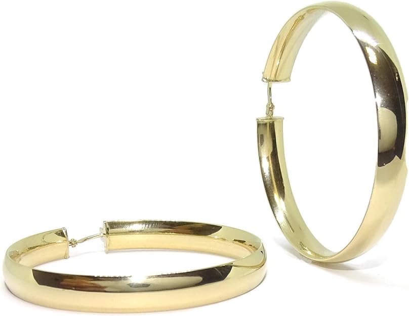 Boucles D'oreilles Créoles Rondes En Or Jaune 14K - Grand Modèle 60 Mm - Classique Et élégant Pour Femme
