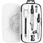 Unjoo Math Geometry Kit Sets 10 Piece Student Supplies, Compass Set, Black | Shatterproof Storage Box,Rulers,Protractor,Compass,Eraser,Pencil Sharpener,Lead Refills,for Classroom