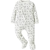 Minicoco Baby Footie Jumpsuit, 100% Cotton Long Sleeve Footed Romper, Summer Outfit for 0-12 Months