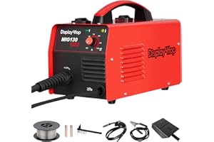 display4top Mig Welder, 130A Portable Welding Machine, Flux Core Wire Welder, MIG 130 Automatic Feed Welding Machine Equipment with Mask - 110V (red)