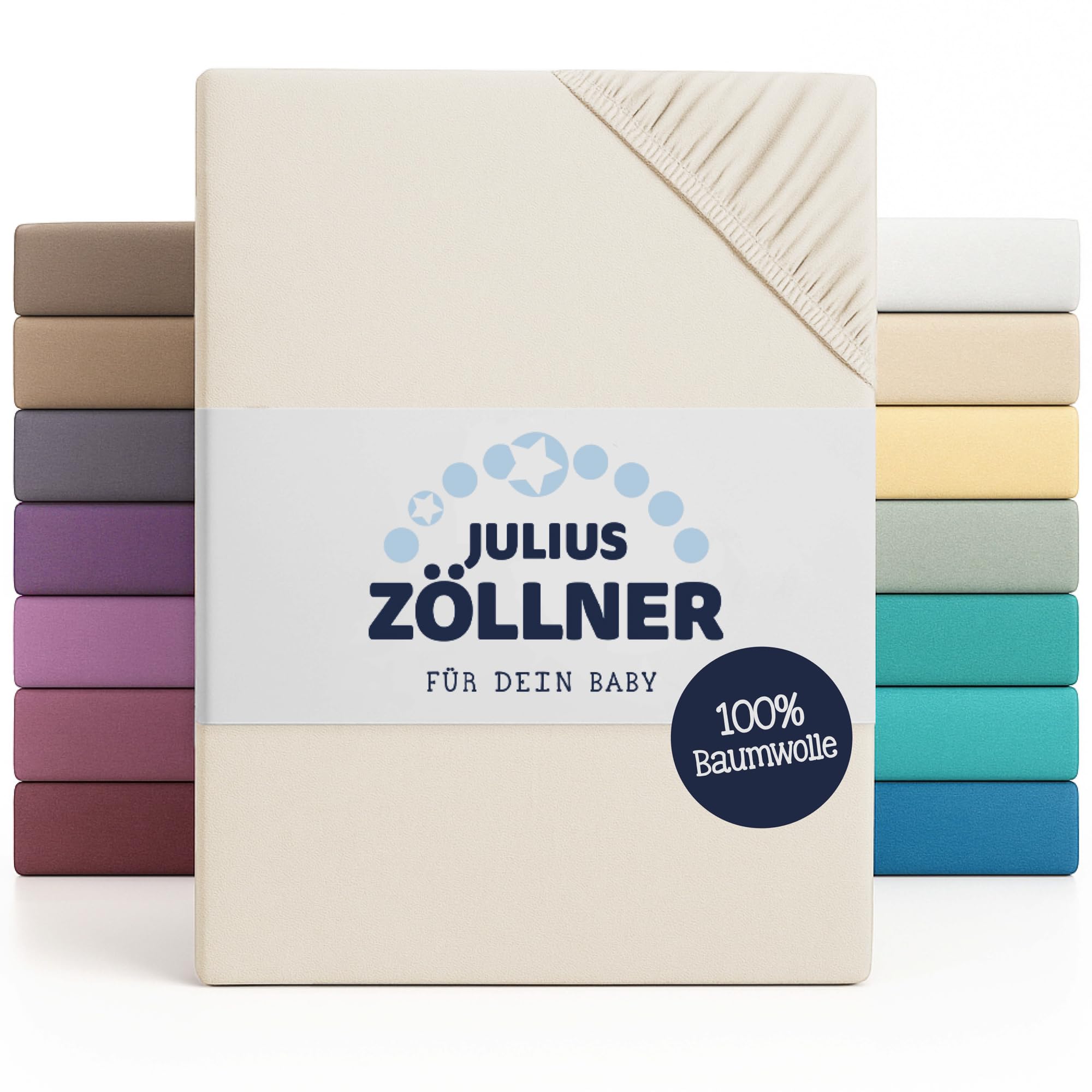 Julius Zöllner Jersey Fitted Sheet for Baby and Cot Bed, 100% Jersey Cotton, Oeko-Tex Standard 100 Certified, Size: 60 x 120 cm / 70 x 140 cm, Pack of 2, Ecru