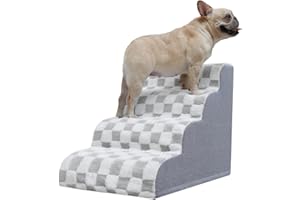KSIIA Dog Stairs Curved Dog Steps for Bed 4-Tier Pet Stairs Supportive Pet Steps for High Beds Couch Sofa Chair with Removable Washable Cover & Non-Slip Bottom, 28" D x 16" W x 20" H, Grey
